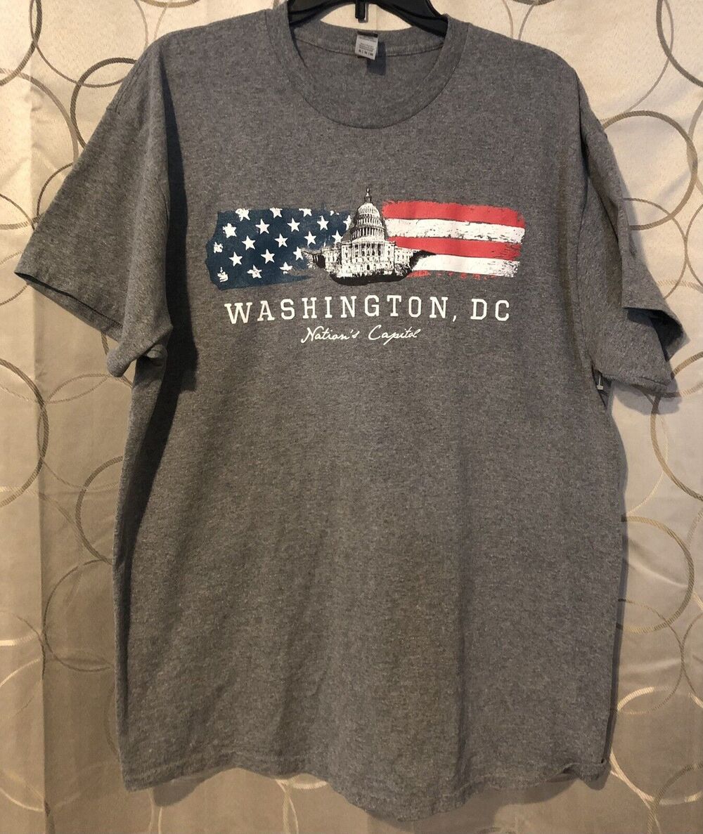 Washington DC Nations Capital T Shirt XL Gray US Flag Capitol Building Graphic